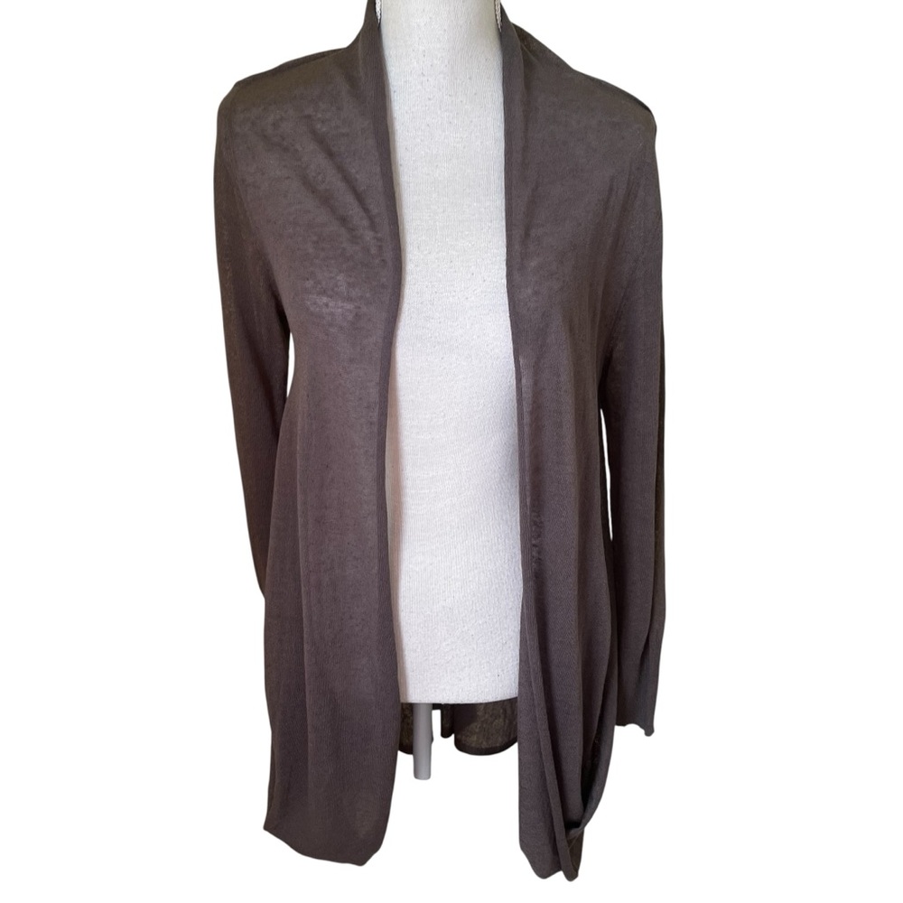 Stella Carakasi Grey/Taupe Linen Blend Long Open Front Cardigan Sweater S